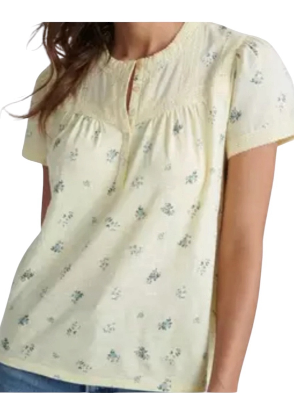 Lucky Brand floral lace trim Henley Shirt